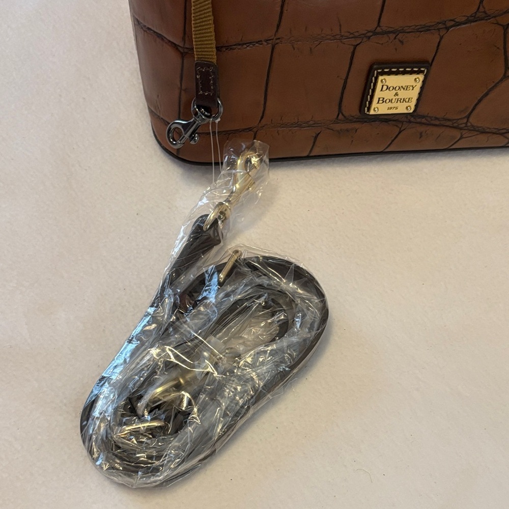 Dooney & Bourke Brown Croc-Embossed Leather Satchel - Picture 6 of 8